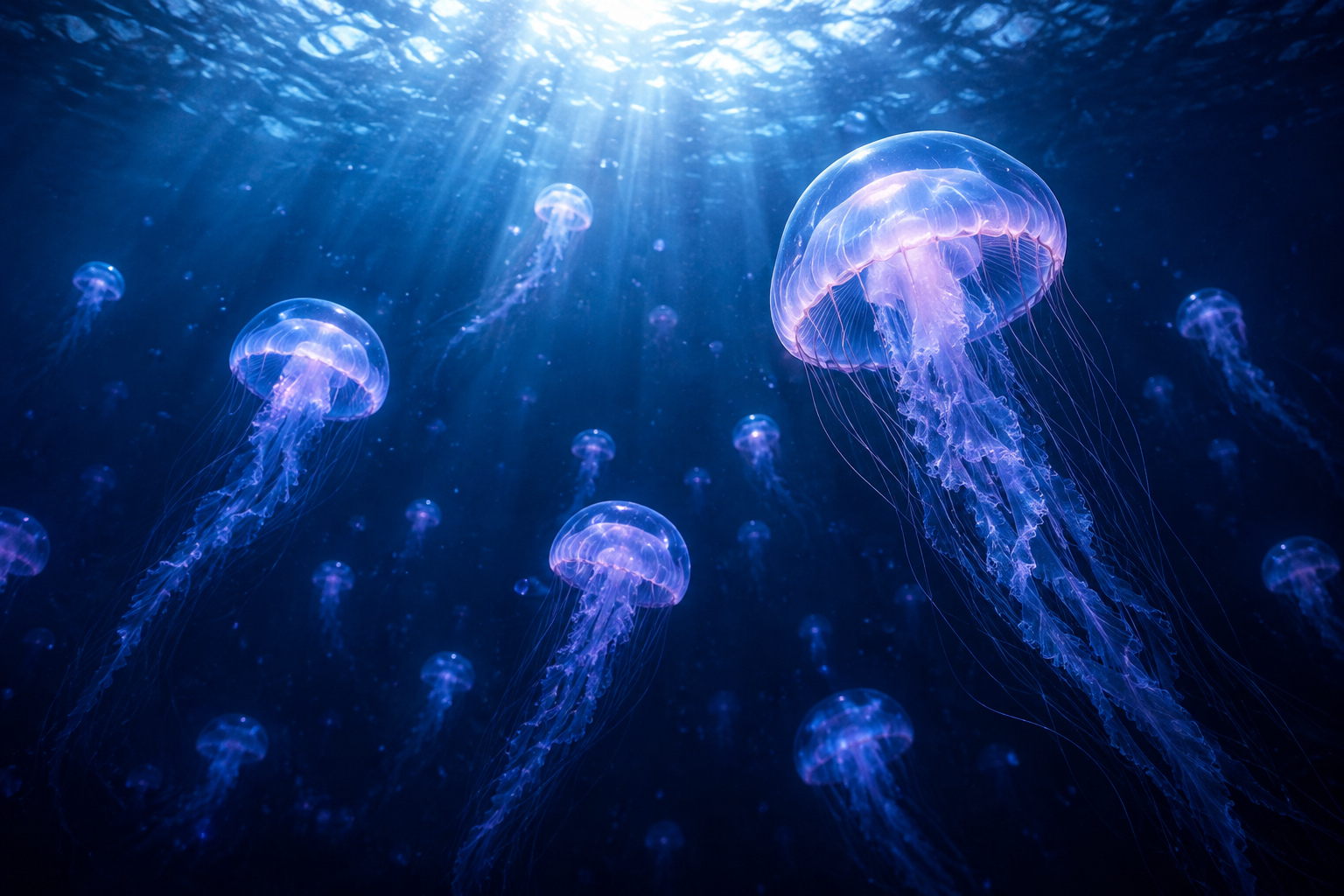 AI-generated bioluminescent jellyfish from the daily prompt pipeline