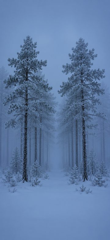 Frost Fog In A Pine Forest, dark lock screen